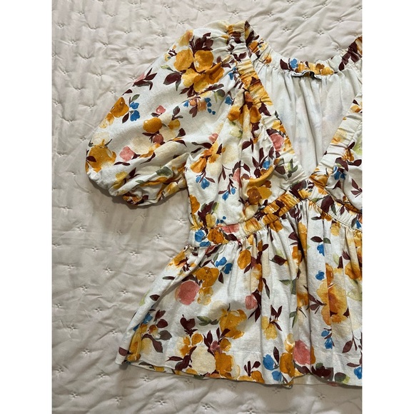 A&F Linen-Blend Puff Sleeve V-Neck Top - L - EUC! - Picture 2 of 6